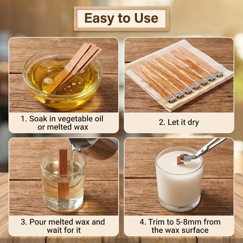 100 Pcs Wood Wicks for Candles Making, 50 Pcs 5.1 X 0.5 Inch Candle Making Wicks and 50 Pcs Iron Stand Natural Wooden Wicks for Candlemaking Wide Candle Wicks for DIY Candle Making in Saudi Arabia