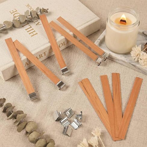 100 Pcs Wood Wicks for Candles Making, 50 Pcs 5.1 X 0.5 Inch Candle Making Wicks and 50 Pcs Iron Stand Natural Wooden Wicks for Candlemaking Wide Candle Wicks for DIY Candle Making in Saudi Arabia