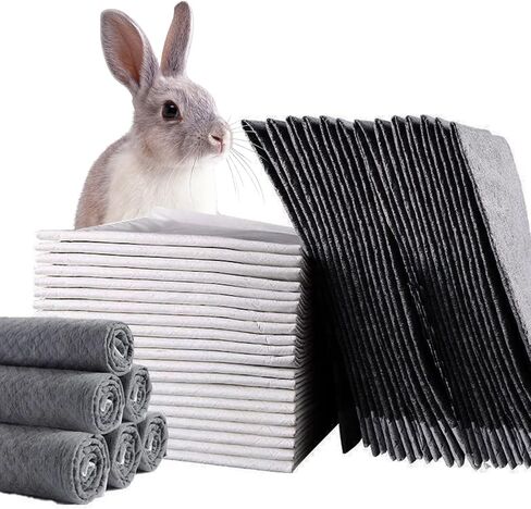 PINVNBY Rabbit Pee Pads,100 Pieces Disposable Cage Liners Black Carbon Super Absorbent Odor-Control,Bunny Potty Training Pad with Quick-Dry Surface for Cat Puppy Kitten Hamsters Chinchillas in Kuwait