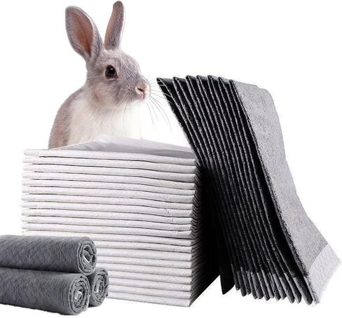 PINVNBY Rabbit Pee Pads,100 Pieces Disposable Cage Liners Black Carbon Super Absorbent Odor-Control,Bunny Potty Training Pad with Quick-Dry Surface for Cat Puppy Kitten Hamsters Chinchillas in Kuwait