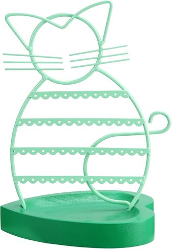 ERYTLLY Earring Holder Organizer, Cat Shaped Earring Organizer Stand With Wood Base Necklace Holder Organizer-47 Stud Earrings Holes Bracelet Holder (Pastel Pink) in Kuwait