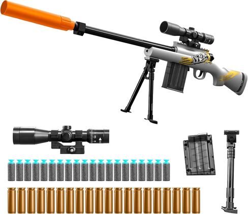 Shushuzz Shell Ejecting Toy Sniper Rifle for Kids Age 8-12 – Spring-Powered Foam Blaster with Scope & 40 Soft Bullets, Realistic Pump Action Outdoor Adventure Gift for Boys & Collectors in Kuwait