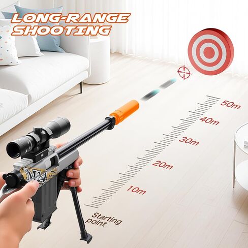 Shushuzz Shell Ejecting Toy Sniper Rifle for Kids Age 8-12 – Spring-Powered Foam Blaster with Scope & 40 Soft Bullets, Realistic Pump Action Outdoor Adventure Gift for Boys & Collectors in Kuwait