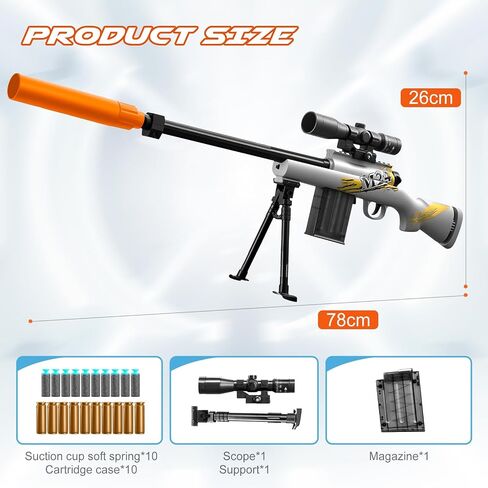 Shushuzz Shell Ejecting Toy Sniper Rifle for Kids Age 8-12 – Spring-Powered Foam Blaster with Scope & 40 Soft Bullets, Realistic Pump Action Outdoor Adventure Gift for Boys & Collectors in Kuwait