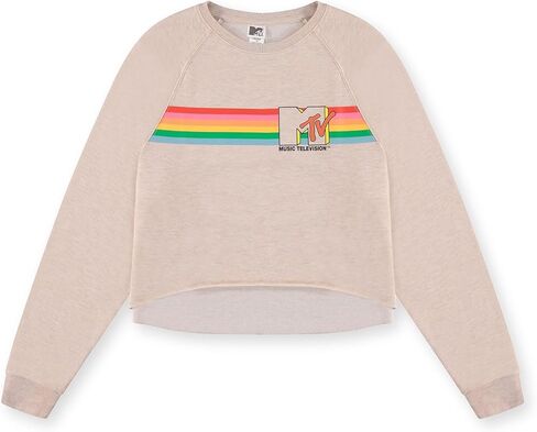 MTV Ladies Long Sleeve Sweatshirt - I Want My 90s Throwback Logo - Raw Edge Cut Raglan Fleece Sweatshirt in Kuwait