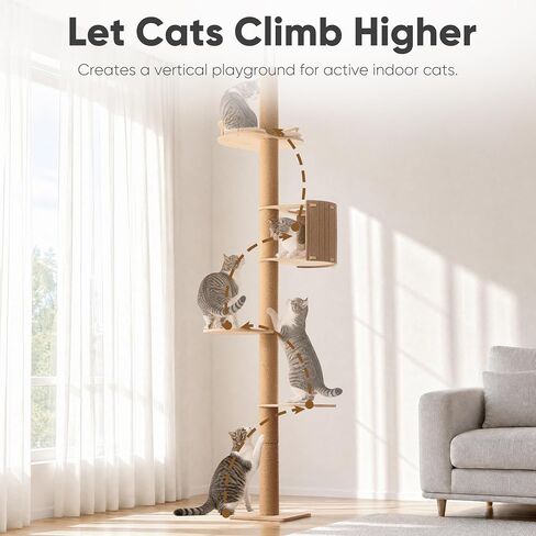 FUKUMARU Floor to Ceiling Cat Tree, 78-108in (6.5–9ft) Adjustable Cat Tower in Kuwait