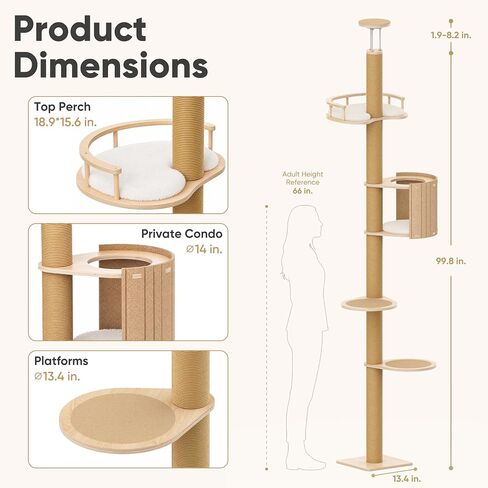 FUKUMARU Floor to Ceiling Cat Tree, 78-108in (6.5–9ft) Adjustable Cat Tower in Kuwait