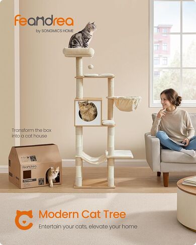Feandrea Cat Tree, 65-Inch Tall Cat Tower, Multi-Level Condo with Cave in Saudi Arabia