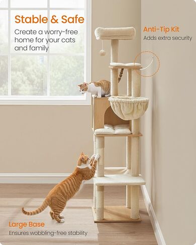 Feandrea Cat Tree, 65-Inch Tall Cat Tower, Multi-Level Condo with Cave in Saudi Arabia