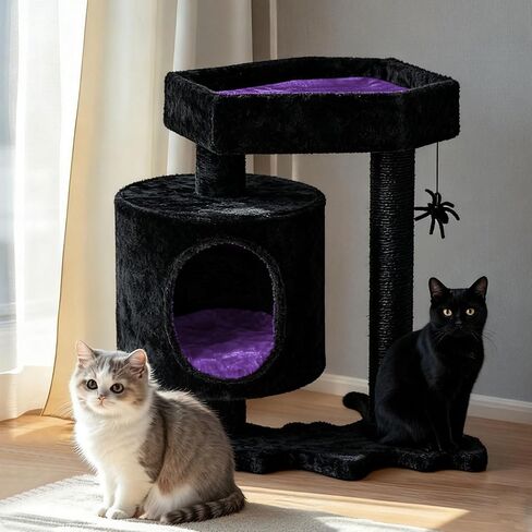 BEWISHOME Cat Tree for Indoor Cats, Gothic Cat Tree with Coffin Bed in Kuwait
