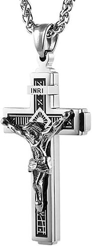 HZMAN Catholic Jesus Christ on INRI Cross Crucifix Gold Silver Tone stainless steel Pendant Necklace 22+2 Chain in Kuwait