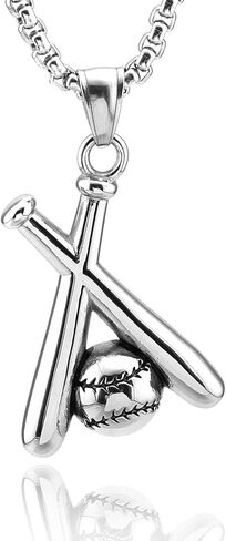 HZMAN Baseball and Baseball Bat Cross Sports Stainless Steel Pendant Necklace 22+2'' Chain in Kuwait