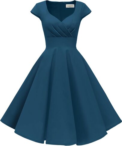 Hanpceirs Women's Cap Sleeve 1950s Retro Vintage Cocktail Swing Dresses with Pocket in Kuwait