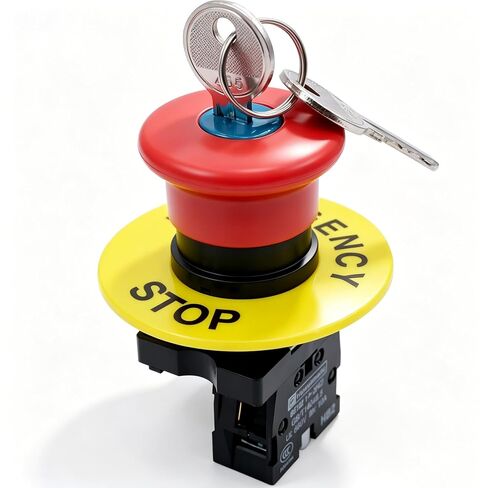 mxuteuk 1 NC 22mm Red Mushroom Emergency Stop Push Button Switch Key Reset AC 660V 10A ，1 Years Warranty HB2-ES142 in Kuwait