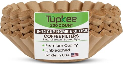 Tupkee Coffee Filters 8-12 Cups - 600 Count, Basket Style, Natural Brown Unbleached Coffee Filter, Made in the USA in Saudi Arabia