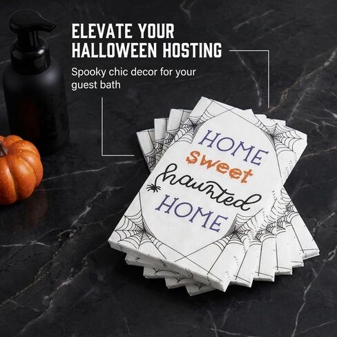 100 Halloween Guest Napkins for Bathroom Disposable Paper Towels 3 Ply Hand Towel Black Orange Purple Buffet Dinner Decorative Bath Home Party Napkin in Kuwait