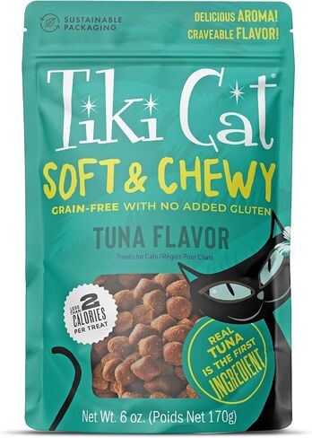 Tiki Cat Soft & Chewy Treats, Tuna Flavor, 3 Calories Per Treat with Grain-Free and No Added Gluten, 6 oz Pouch (Pack of 1) in Saudi Arabia