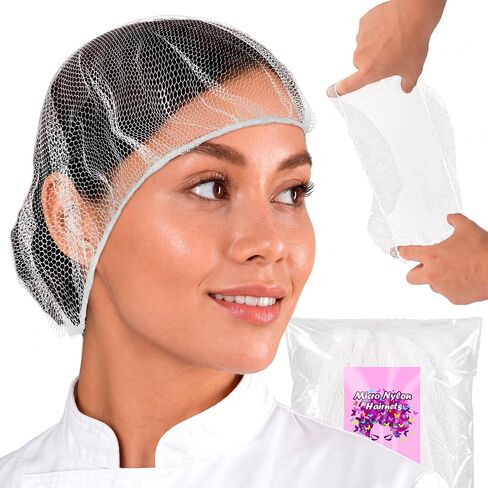 ABC Disposable Hair Nets 30", Pack of 100 White Unisex Bouffant Caps Disposable, Well-Ventilated Bouffant Hair Nets with Elastic Edge, Thin Nylon Disposable Hair Net, Lightweight Hairnets for Work in Saudi Arabia