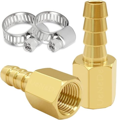 2PCS Solid Brass Thread Barb Hex Fittings M18*1.5 Female x 3/8" Barb Include 2 Stainless Steel Clamps in Kuwait