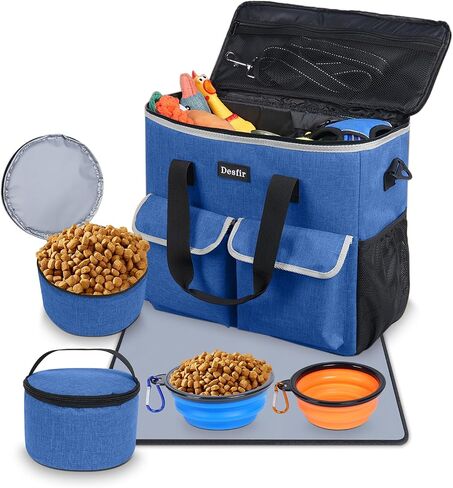 Dog Travel Bag - Dog Travel Kit for a Weekend Away Set Includes Pet Travel Bag Organizer for Accessories, 2 Collapsible Bowls, 2 Travel Food Container in Saudi Arabia