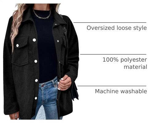 Astylish المرأة الهراء متماسكة سترة طويلة سترة المتضخم بلوزات غير رسمية زر أسفل الياقة قمصان أنيقة in Kuwait