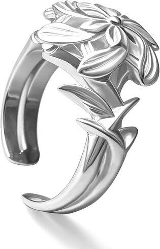 Bahamut Elven Queen Galadriel Nenya 925 Sterling Silver Flower Wedding Band Ring for Women Adjustable Open Rings Valentines Jewelry Gift in Saudi Arabia