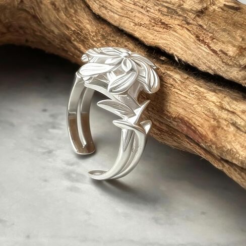 Bahamut Elven Queen Galadriel Nenya 925 Sterling Silver Flower Wedding Band Ring for Women Adjustable Open Rings Valentines Jewelry Gift in Saudi Arabia