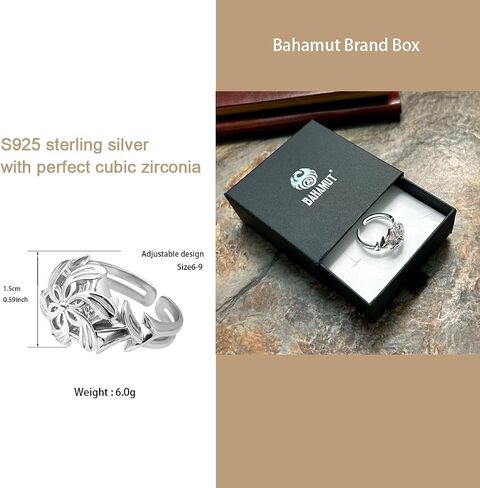 Bahamut Elven Queen Galadriel Nenya 925 Sterling Silver Flower Wedding Band Ring for Women Adjustable Open Rings Valentines Jewelry Gift in Saudi Arabia