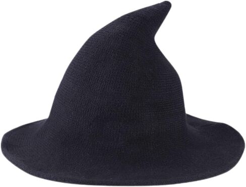 Ibluelover Halloween Women Witch Hat Wool Hats Wide Brim Spire Knitted Cap Wizard Cap with Flower Party and Daily in Kuwait