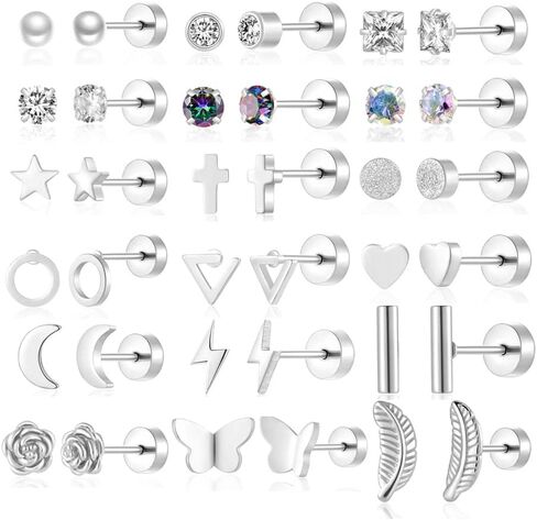 18 Pairs Samll Stud Earrings for Women Men 316L Surgical Stainless Steel Hypoallergenic Flatback Earrings Cubic Zirconia Earring Studs for Gilr,Black Silver Gold 20G Earrings for Cartilage Tragus Helix Lobe Conch Piercing Jewelry in Kuwait