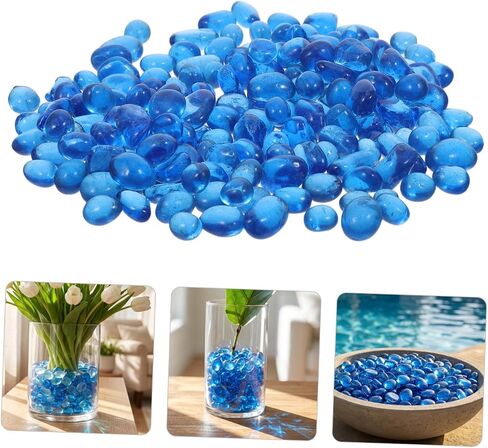 Lb Small Decorative Marbles and Blue Glass Stones with Polished Texture and Smooth Edges, Colored Glass Beads for Plant Arrangement, Fish Tank Stone Decor, and Garden DIY Crafts in Saudi Arabia