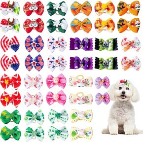 COMSUN 42 PCS (21 Pairs) Holiday Dog Hair Bows, Rubber Band Puppy Hair Bow in Kuwait
