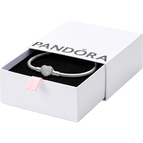 PANDORA Jewelry Moments Pave Heart Clasp Snake Chain Cubic Zirconia Bracelet in Rose, 8.3", With Gift Box in Saudi Arabia