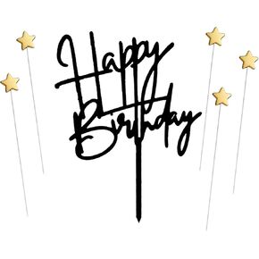 Black Acrylic Happy Birthday Cake Topper Decoration Cupcake Topper For Birthday Party Decorations Supplies(Black 13) in Kuwait