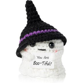 Halloween Ghost Handmade Positive Crochet with Inspirational Card Emotional Support Wool Ornaments Mini Positive Knitted Crochets Doll Desk Decorations Funny Gifts for Women Men 2.7 x 1.9 in in Saudi Arabia