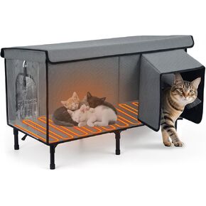 Heated Cat House for Outside, Insulated Large Elevated Waterproof Feral Cat Shelter with Heated Pad, Safe Escape Door All-Round Insulated Cotton and Aluminum Foil Cat Shelter for Winter in Kuwait