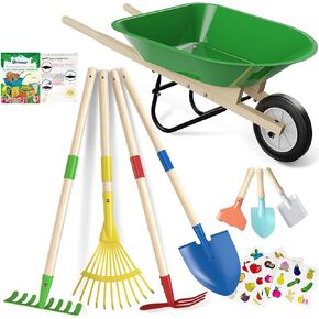 Qtioucp Kids Wheelbarrow Set with Gardening Tools Outdoor Backyard Garden Play for Toddlers Boys Girls 3-8, with Shovel, Rake, Leaf Rake, Easter Birthday Gifts in Kuwait