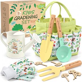 Kids Gardening Set Toys, 12PCS Garden Tool Kit for Kids and Toddlers with Tote Bag,Watering Can, Gloves, Shovel, Learning Outdoor Toys Gifts for Boys Girls Age 3-6 (Green) in Kuwait
