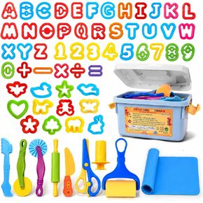 63-Piece Alphabet and Number Dough Tool Set with Storage Box, Ages 4-8 in Kuwait