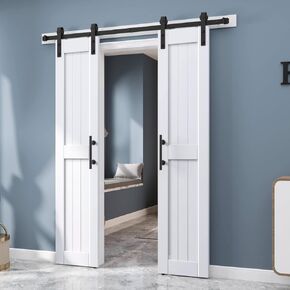 EaseLife 36in x 84in Sliding Barn Door with 6.6FT Barn Door Hardware Track Kit Included,Solid LVL Wood Slab Covered with Water-Proof & Scratch-Resistant PVC Surface,DIY Assembly,Easy Install,White in Kuwait