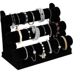 OSPNIEEK Velvet Bracelet Holder with 3 Tier Rack, Black Detachable Jewelry Display Stand T-Bar Necklace Storage Organizer for Bangles Watch Bracelets Scrunchies Organization Showcase (Pack of 2) in Kuwait