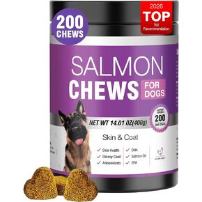 Omega 3 Skin and Coat Supplement for Dogs 200 Chews Dog Fish Oil Supplements with EPA & DHA Fatty Acids Dry Skin Relief for Dogs Shedding Allergy Itching Promotes Heart Hip Joint Health in Saudi Arabia