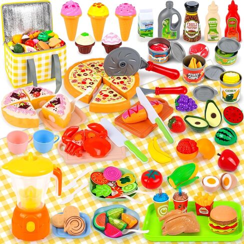 FUSPWEAO 123Pcs Cutting Play Food Set, Picnic Carry Bag for Kids Ages 3-8 in Saudi Arabia