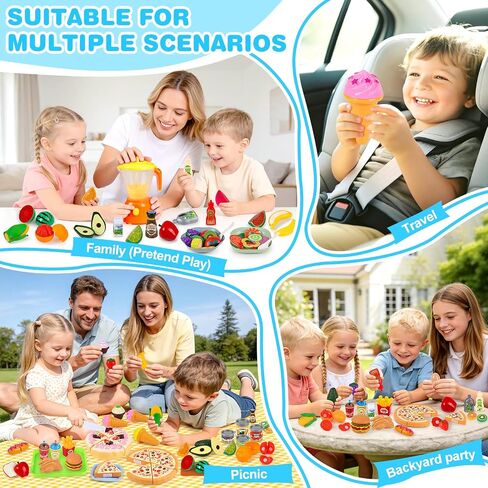 FUSPWEAO 123Pcs Cutting Play Food Set, Picnic Carry Bag for Kids Ages 3-8 in Saudi Arabia