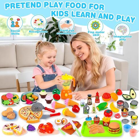 FUSPWEAO 123Pcs Cutting Play Food Set, Picnic Carry Bag for Kids Ages 3-8 in Saudi Arabia