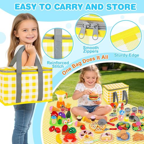 FUSPWEAO 123Pcs Cutting Play Food Set, Picnic Carry Bag for Kids Ages 3-8 in Saudi Arabia