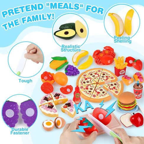 FUSPWEAO 123Pcs Cutting Play Food Set, Picnic Carry Bag for Kids Ages 3-8 in Saudi Arabia