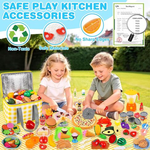 FUSPWEAO 123Pcs Cutting Play Food Set, Picnic Carry Bag for Kids Ages 3-8 in Saudi Arabia