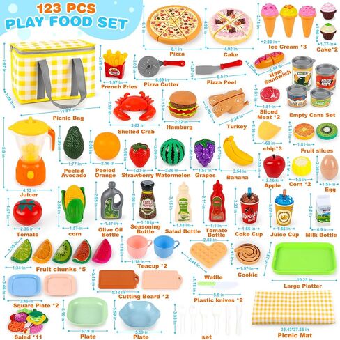 FUSPWEAO 123Pcs Cutting Play Food Set, Picnic Carry Bag for Kids Ages 3-8 in Saudi Arabia
