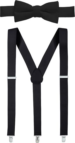 Hold’Em 1" Teens & Men Suspender and Bow Tie Set EXTRA STURDY POLISHED CLIPS, Pre-tied Bow Tie, Perfect for Tuxedo in Kuwait